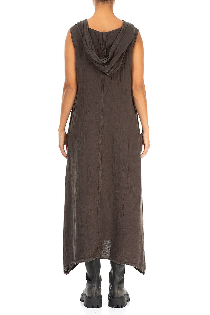 Hooded Dark Mocha Linen Dress