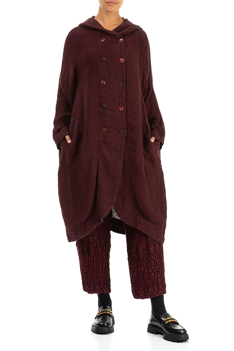 Hooded Dark Red Mélange Linen Jacket