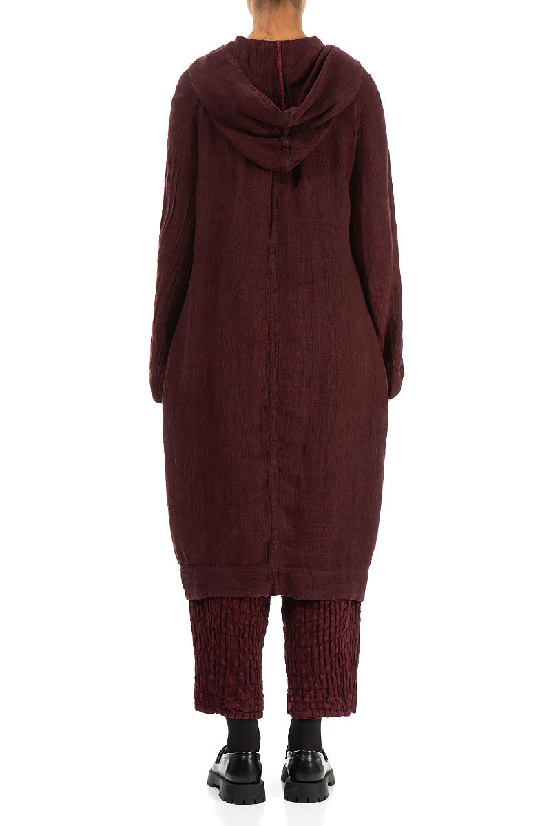 Hooded Dark Red Mélange Linen Jacket