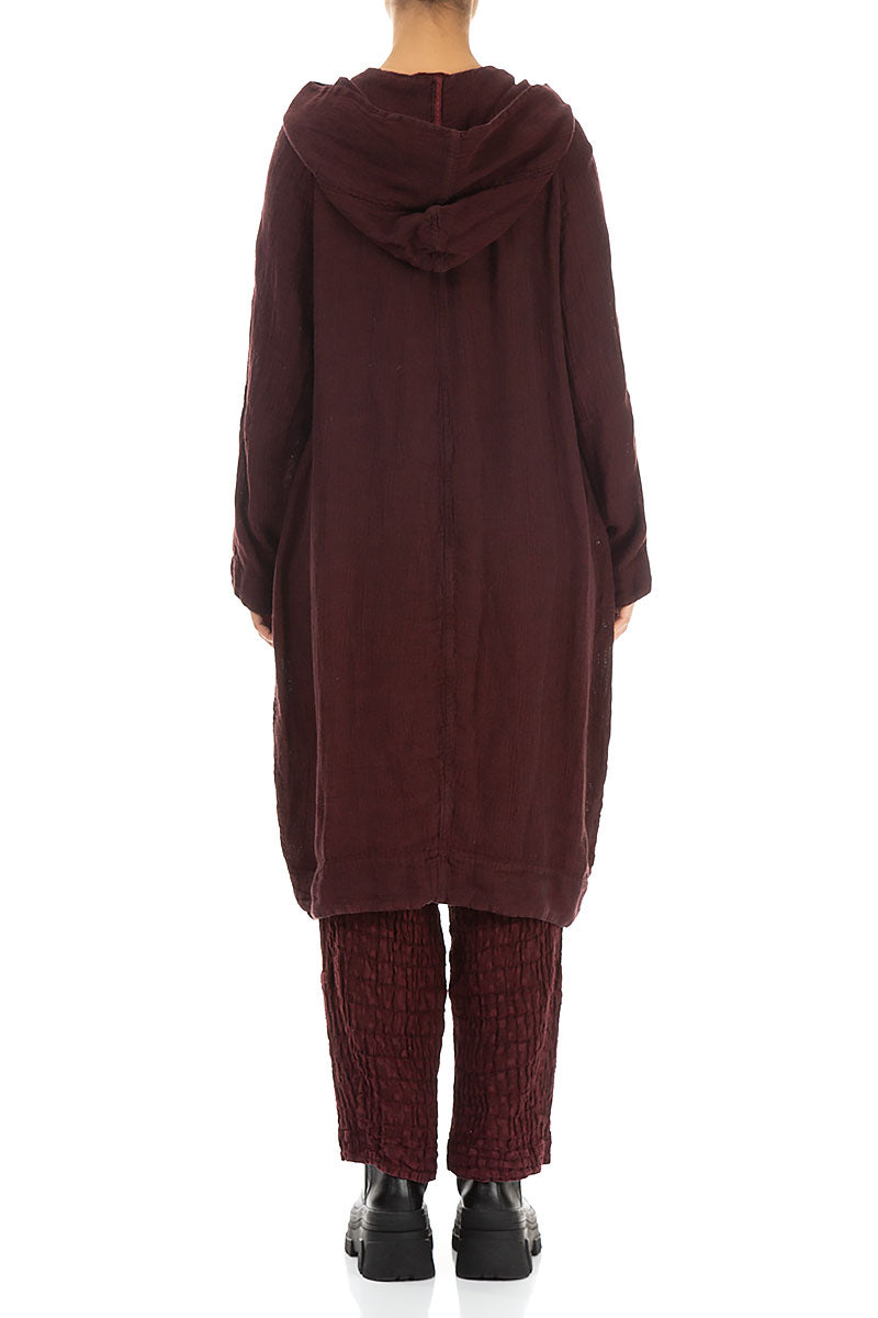 Hooded Dark Red Mélange Linen Jacket 2