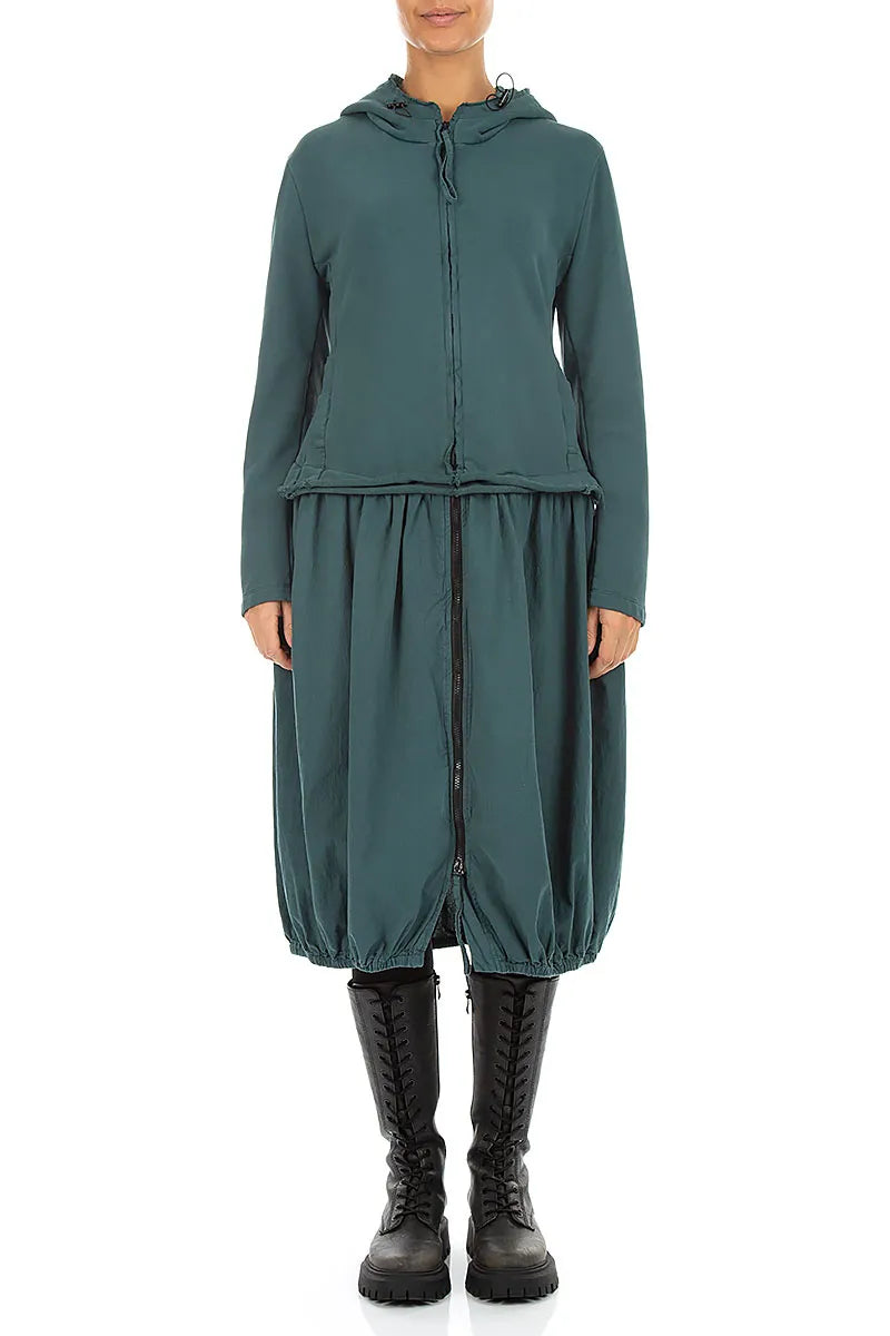Hooded Deep Turquoise Cotton Jacket Dress