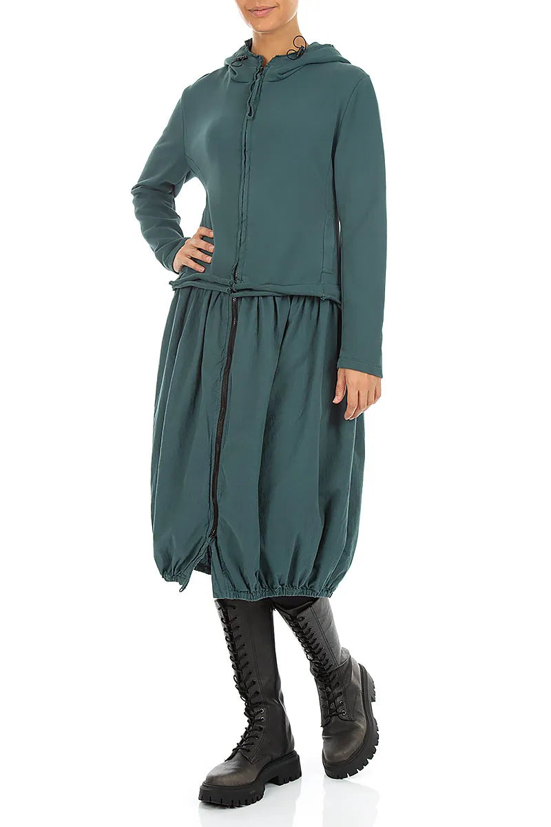 Hooded Deep Turquoise Cotton Jacket Dress