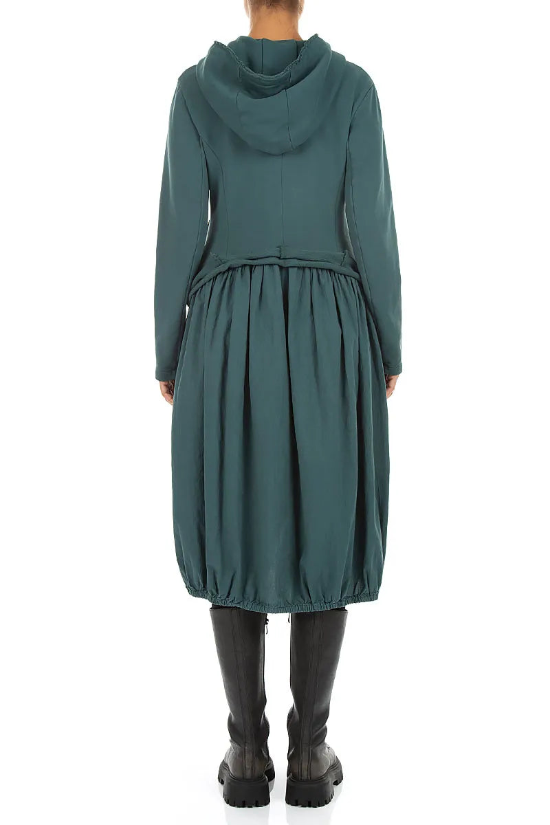 Hooded Deep Turquoise Cotton Jacket Dress