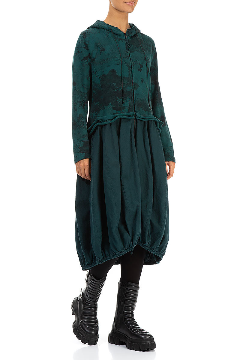 Hooded Emerald Marble Cotton Jacket Dress