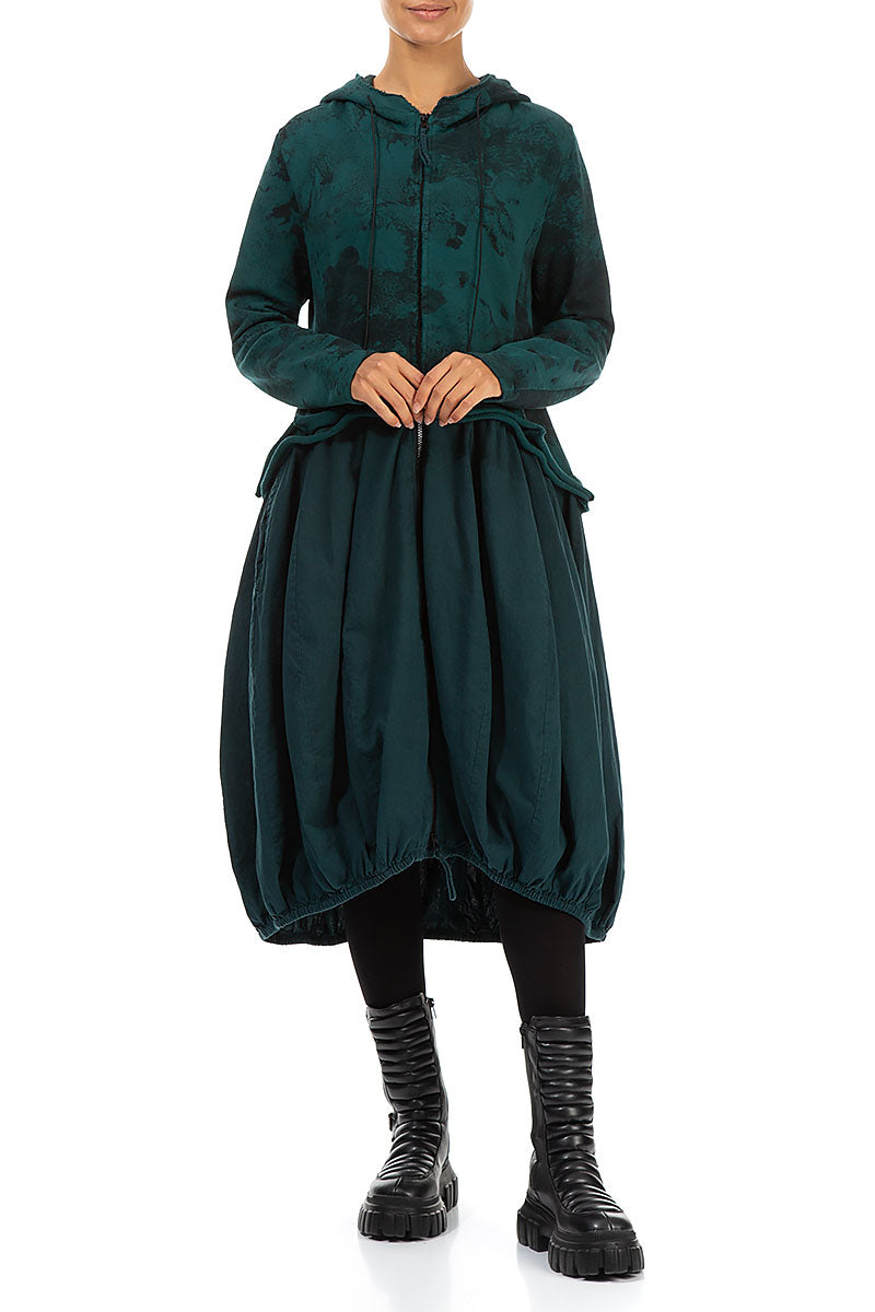 Hooded Emerald Marble Cotton Jacket Dress