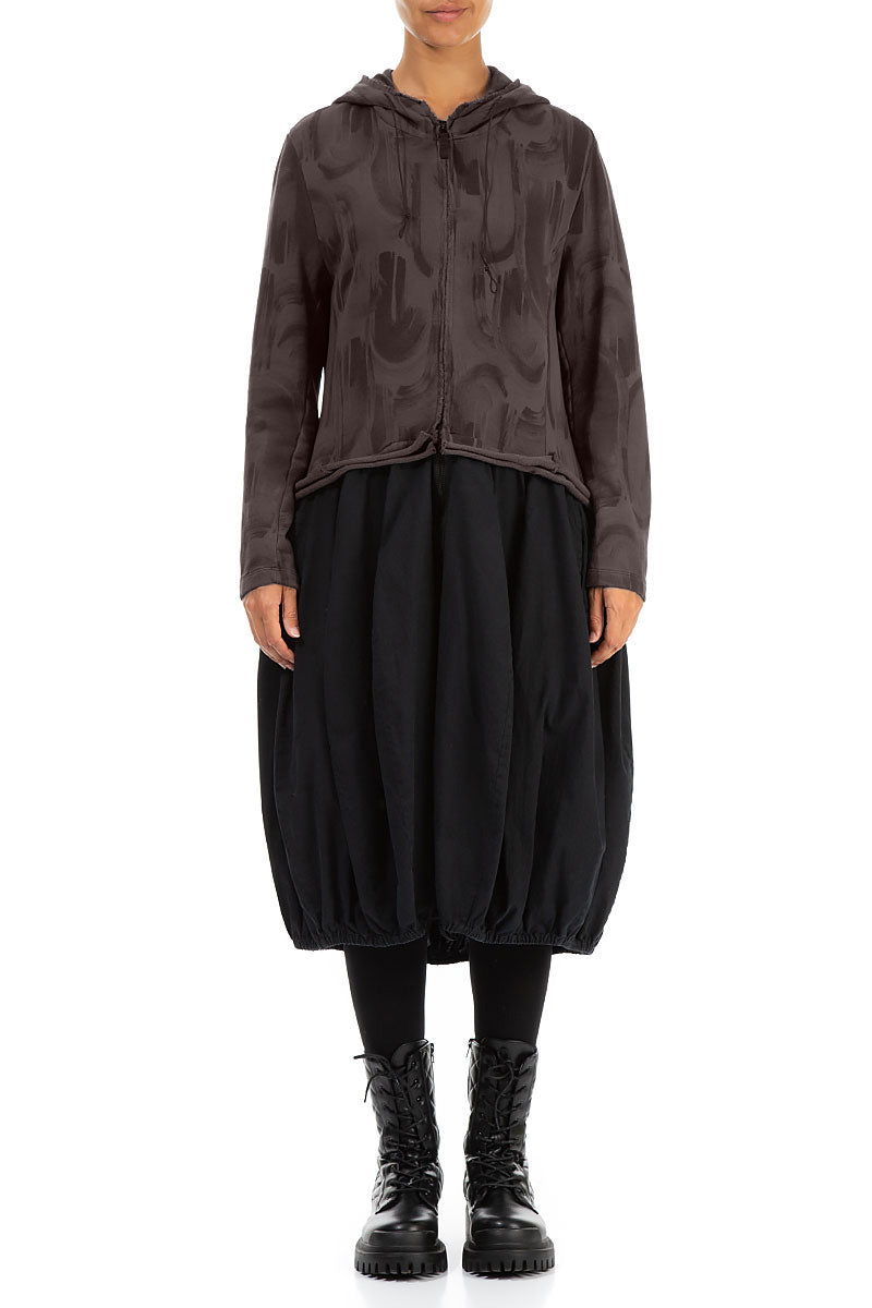 Hooded Forest Brown Paintwave Cotton Jacket Dress 1