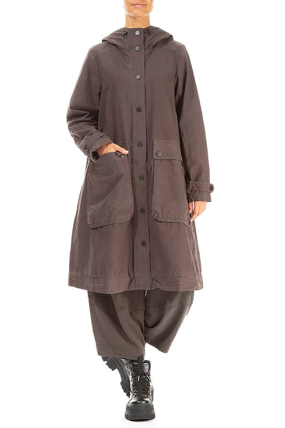 Hooded Forest Brown Cotton Coat 4