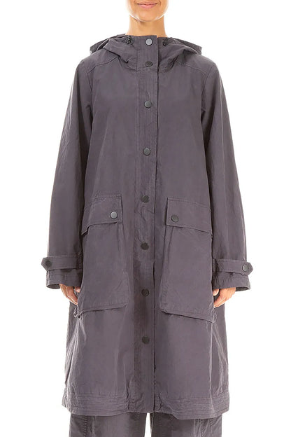 Hooded Graphite Silver Cotton Coat 1