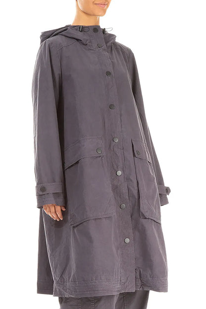 Hooded Graphite Silver Cotton Coat 3