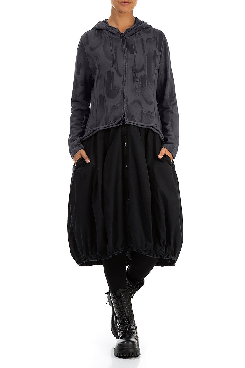 Hooded Graphite Paintwave Cotton Jacket Dress 4