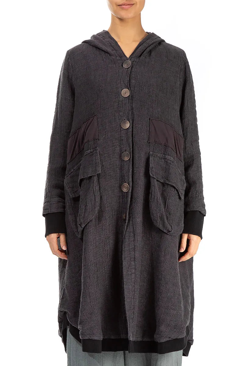 Hooded Grey Mélange Linen Jacket