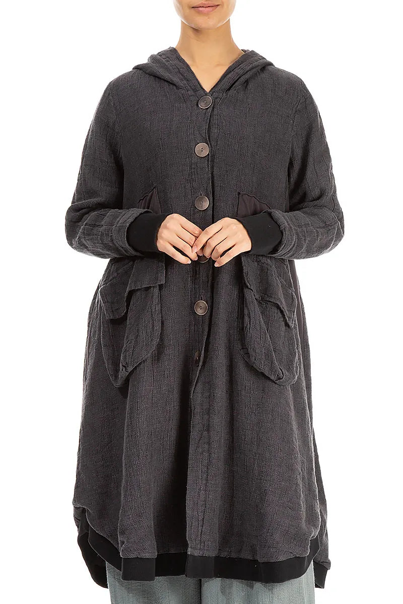 Hooded Grey Mélange Linen Jacket