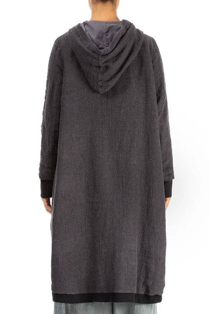 Hooded Grey Mélange Linen Jacket
