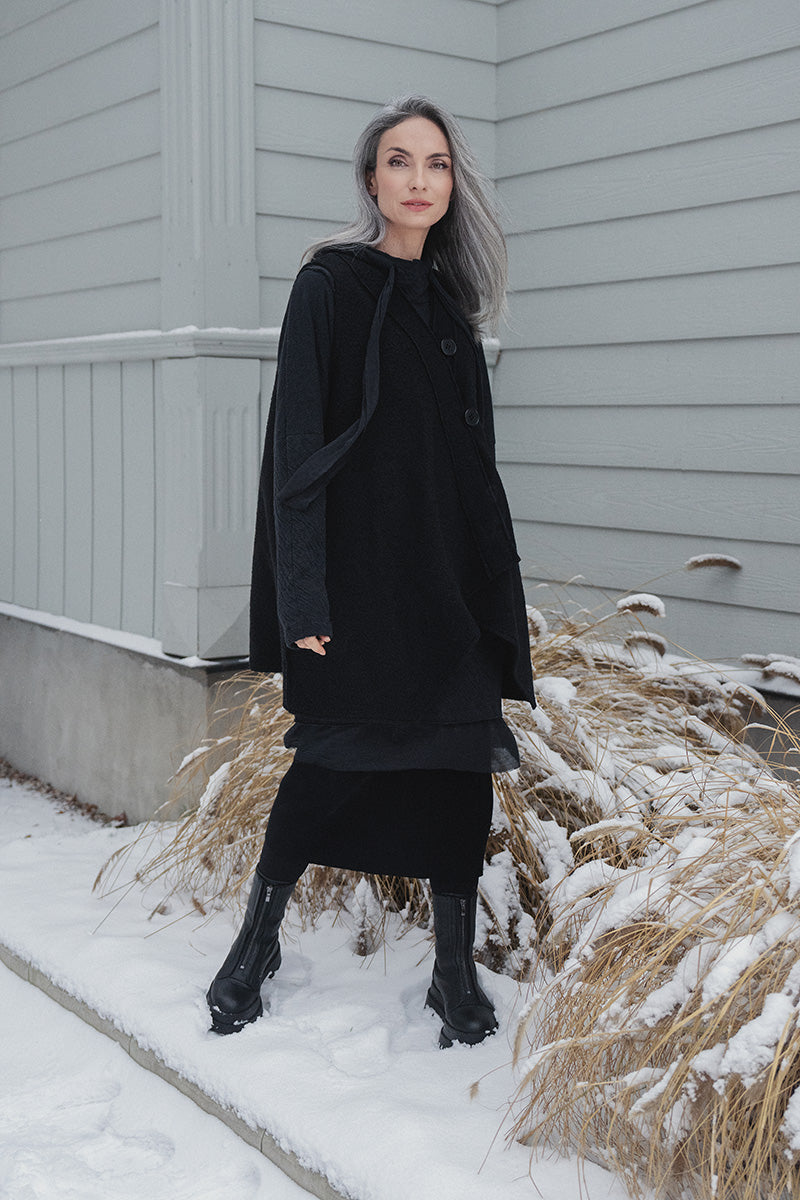 Hooded Grey Wavy Cotton Tunic