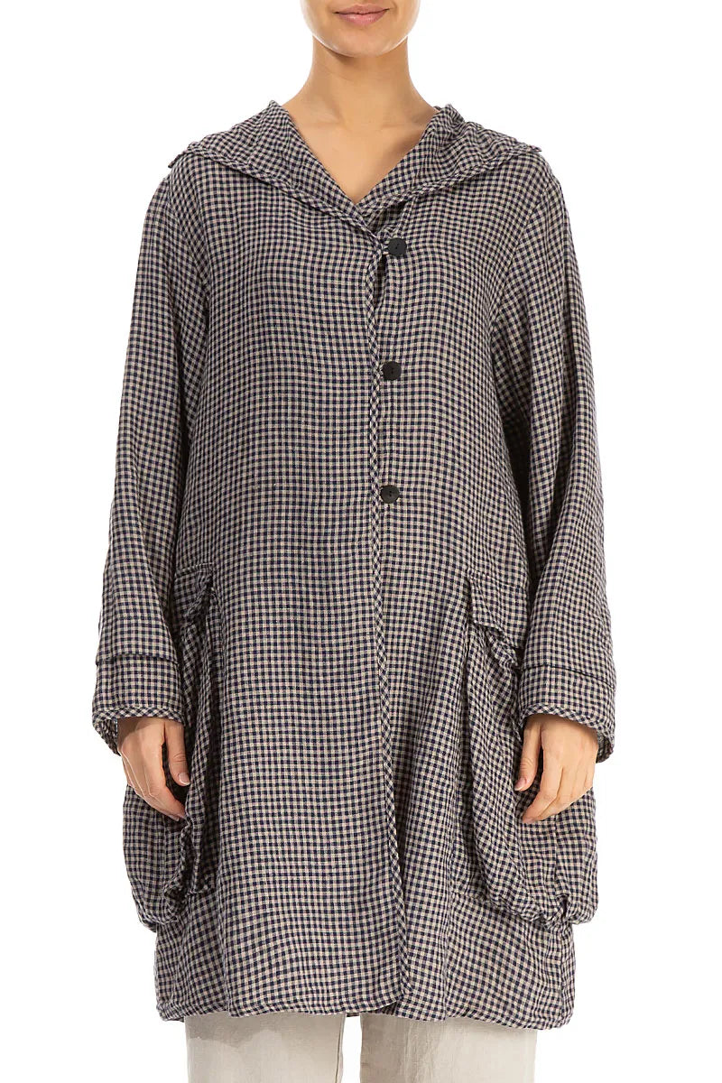 Hooded Large Pockets Patterned Linen Jacket – grizas.com