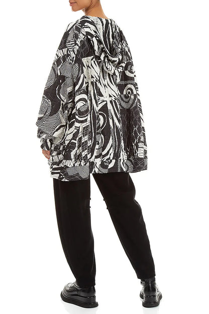 Hooded Loose Orbit Checkered Linen Cotton Jacket