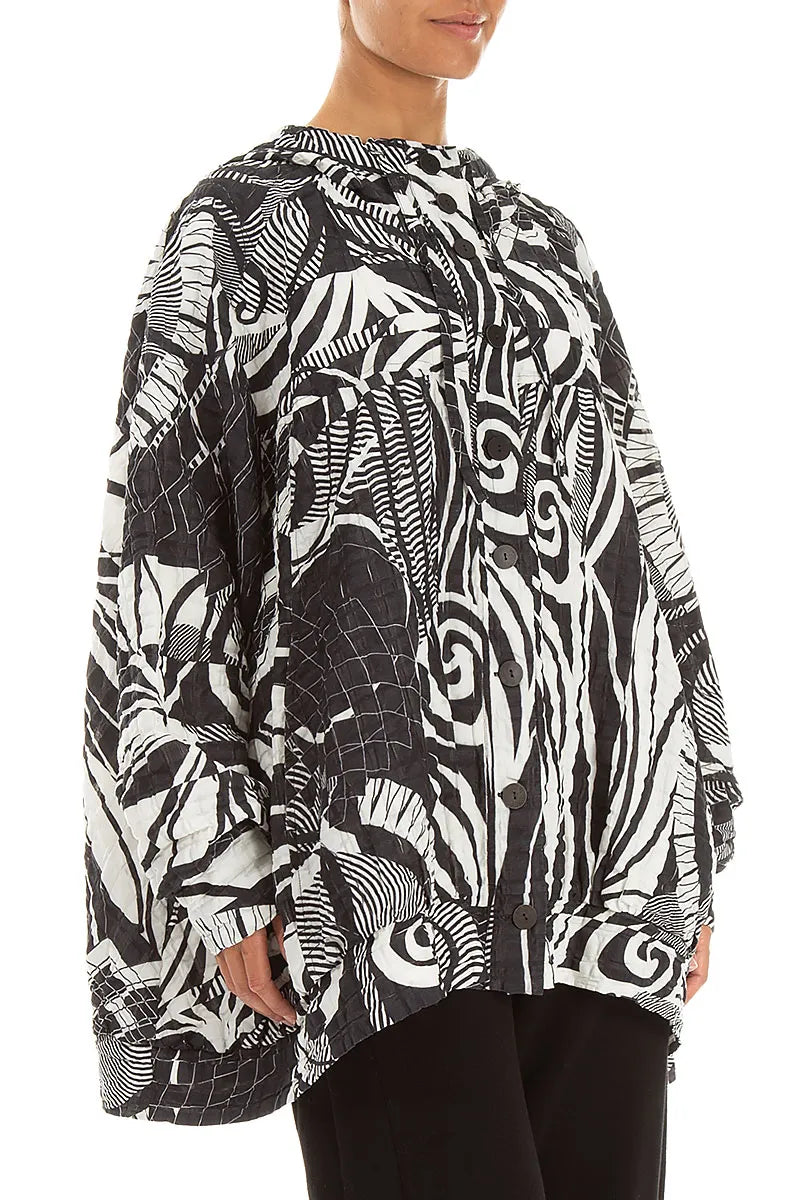 Hooded Loose Orbit Checkered Linen Cotton Jacket