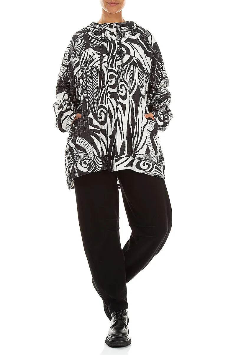 Hooded Loose Orbit Checkered Linen Cotton Jacket