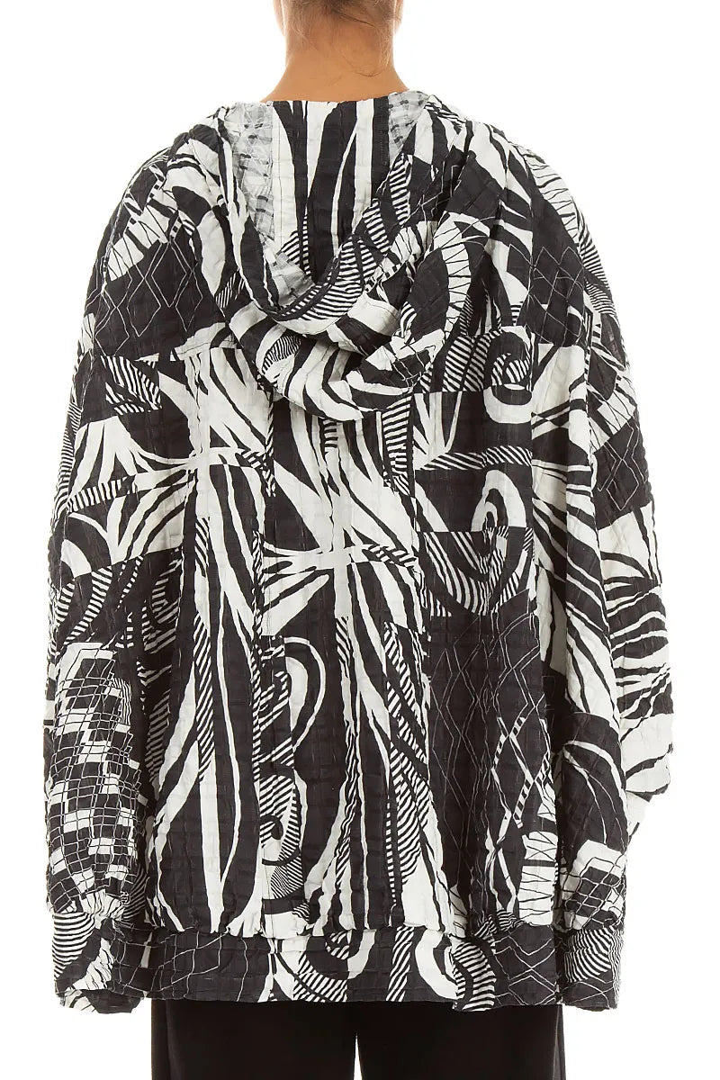 Hooded Loose Orbit Checkered Linen Cotton Jacket