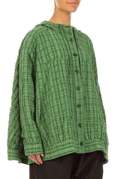 Hooded Loose Shamrock Green Linen Cotton Jacket