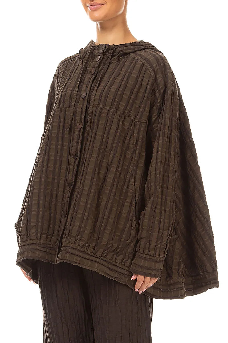 Lockere Kapuzenjacke aus Leinen und Baumwolle in Trüffelbraun