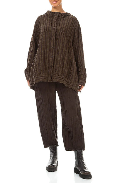 Hooded Loose Truffle Brown Linen Cotton Jacket 4
