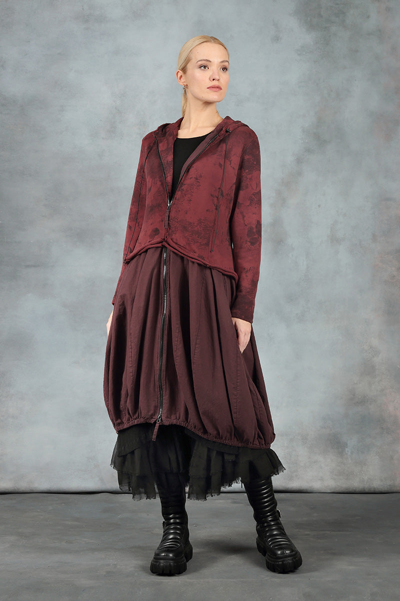 Hooded Merlot Marble Cotton Jacket Dress