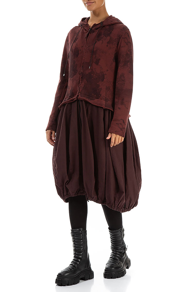 Hooded Merlot Marble Cotton Jacket Dress