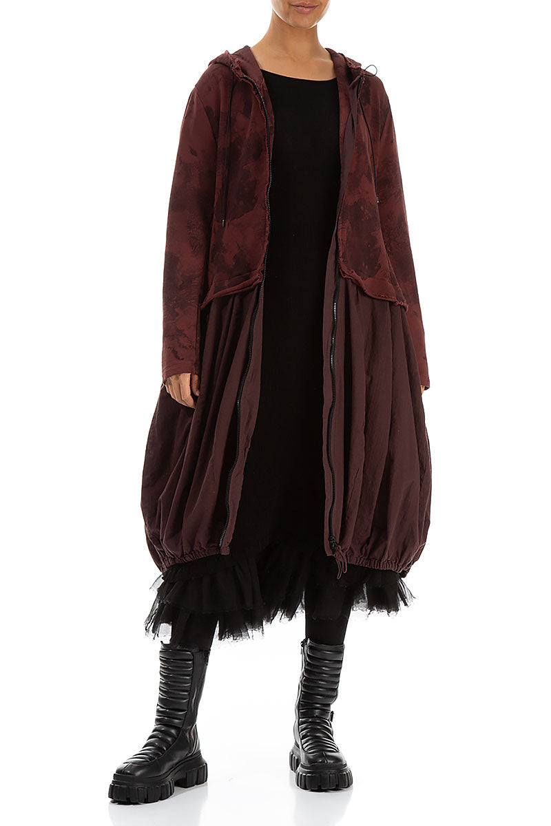 Hooded Merlot Marble Cotton Jacket Dress