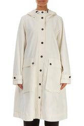 Hooded Off White Cotton Coat 1