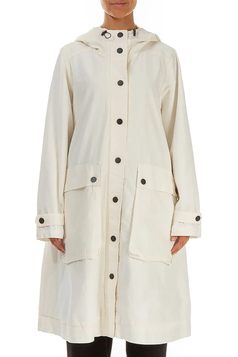 Hooded Off White Cotton Coat 1