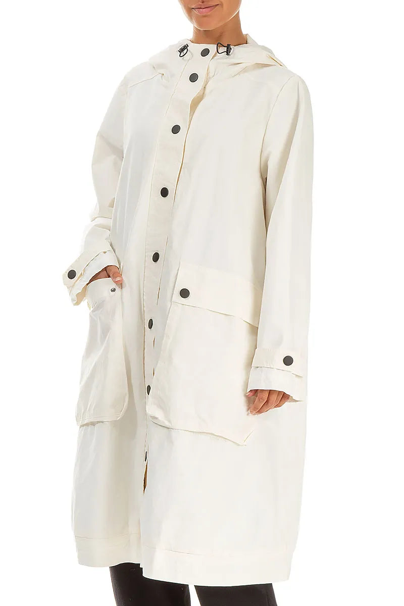 Hooded Off White Cotton Coat 3