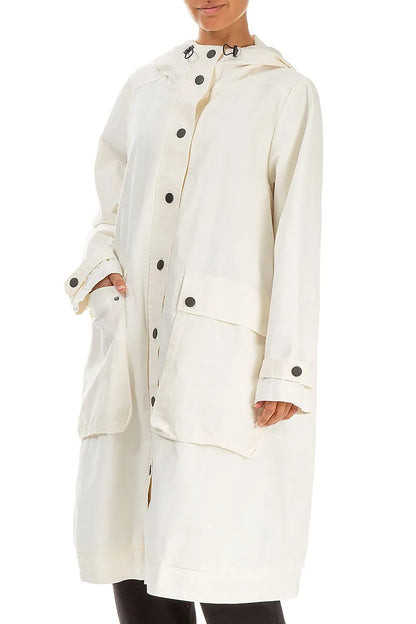Hooded Off White Cotton Coat 3