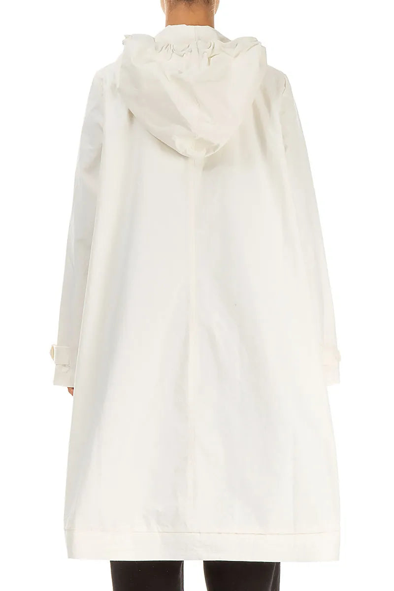 Hooded Off White Cotton Coat 2