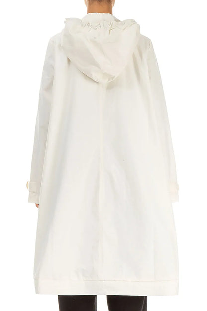 Hooded Off White Cotton Coat 2