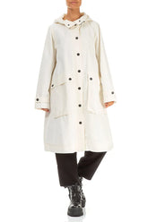 Hooded Off White Cotton Coat 4