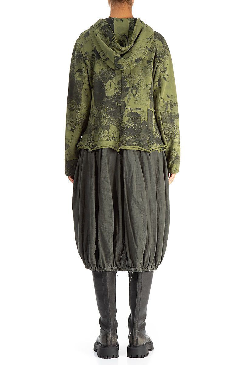 Hooded Olive Marble Cotton Jacket Dress