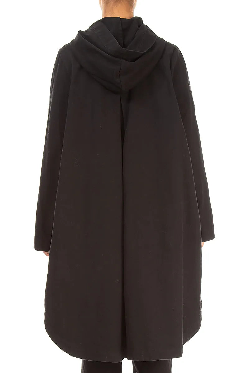 Hooded Black Stretch Cotton Coat
