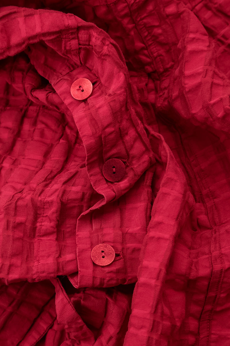 Hooded Oversized Cherry Red Checkered Linen Cotton Jacket 5