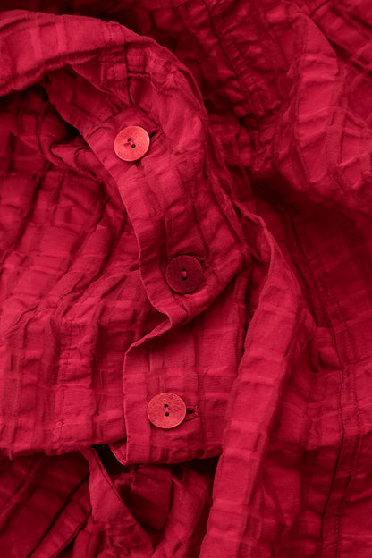 Hooded Oversized Cherry Red Checkered Linen Cotton Jacket 5