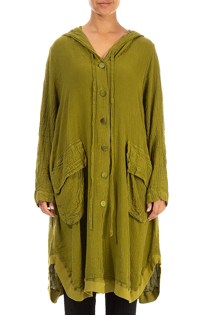 Hooded Oversized Golden Lime Linen Viscose Jacket