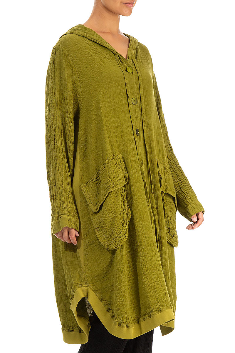 Hooded Oversized Golden Lime Linen Viscose Jacket