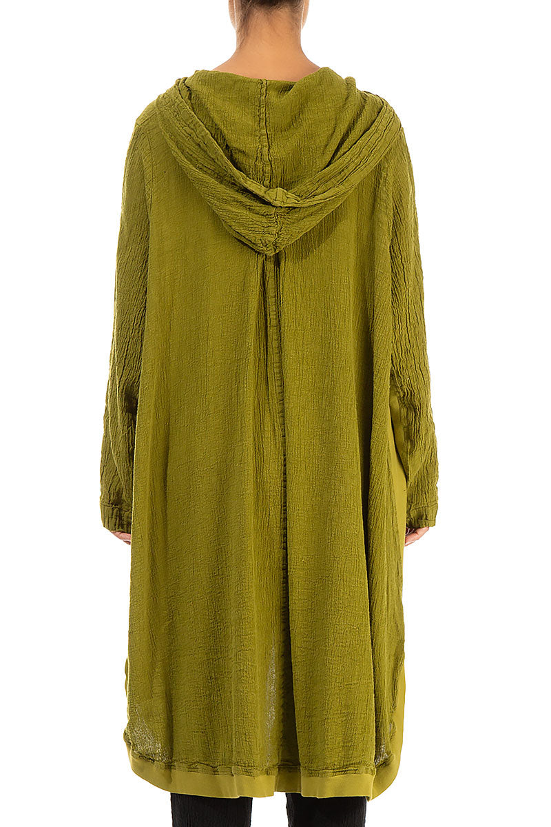 Hooded Oversized Golden Lime Linen Viscose Jacket