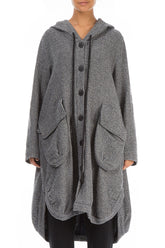 Hooded Oversized Grey Houndstooth Wool Jacket 1