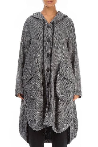 Hooded Oversized Grey Houndstooth Wool Jacket 1