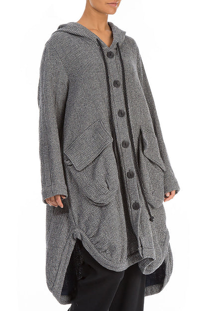 Hooded Oversized Grey Houndstooth Wool Jacket 3