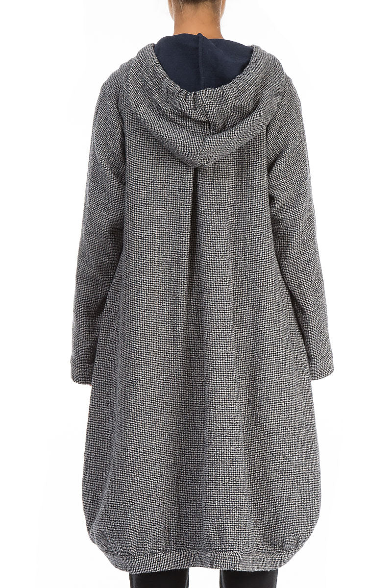 Hooded Oversized Grey Houndstooth Wool Jacket 2