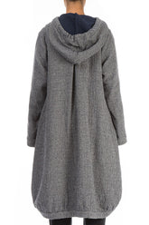 Hooded Oversized Grey Houndstooth Wool Jacket 2