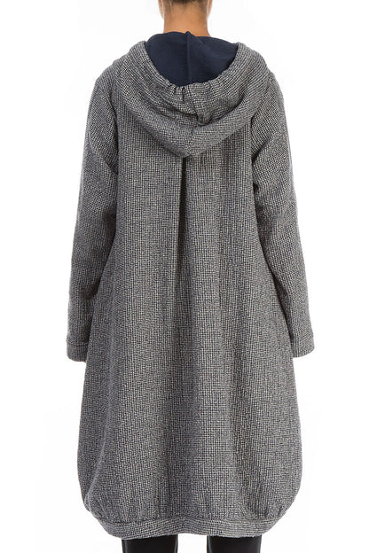 Hooded Oversized Grey Houndstooth Wool Jacket 2