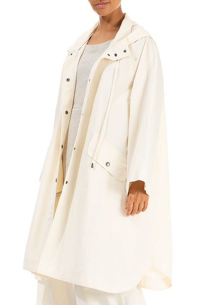 Hooded Oversized Off White Cotton Coat